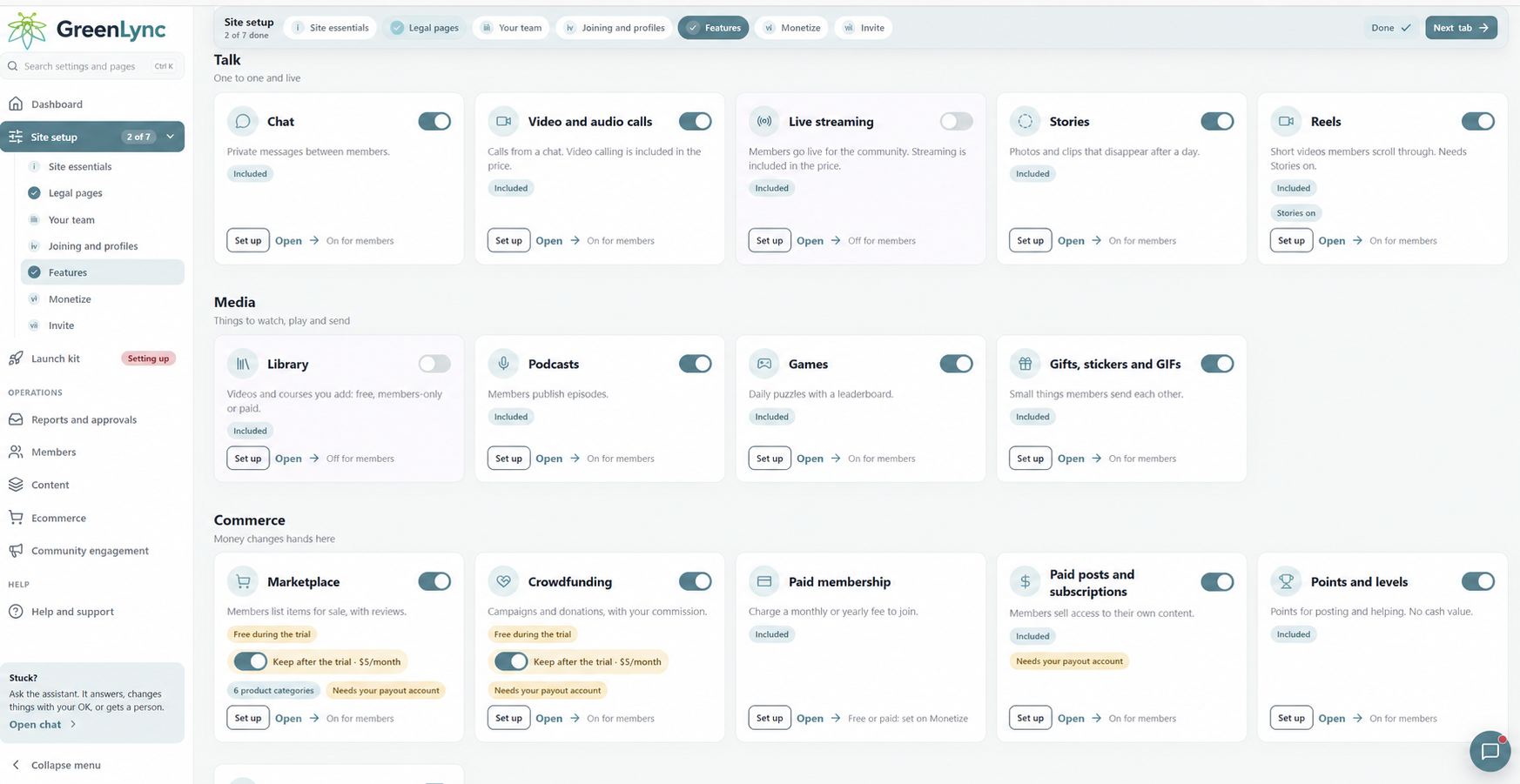 Community feature controls